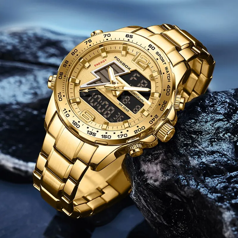 2024 Dual Display Watch Men Top Brand Luxury Men Watch Fashion Waterproof Sport Military Quartz Watches Golden Chronograph Clock