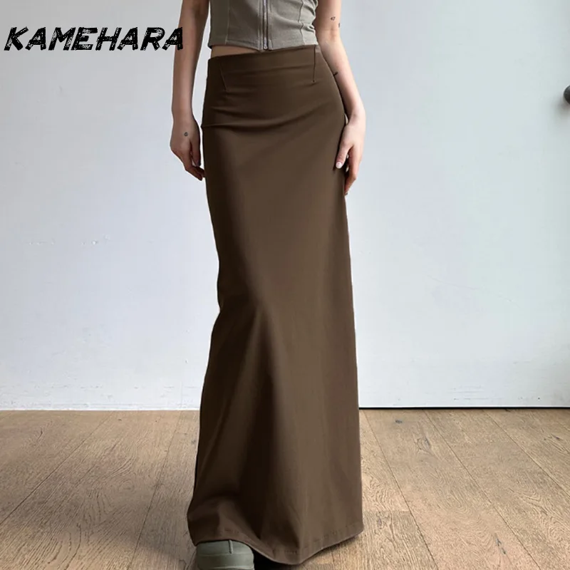 

KAMEHARA японская ретро коричневая пикантная девушка с разрезом на бедрах полуюбка с низкой талией цельная облегающая утягивающая трикотажная длинная юбка женская