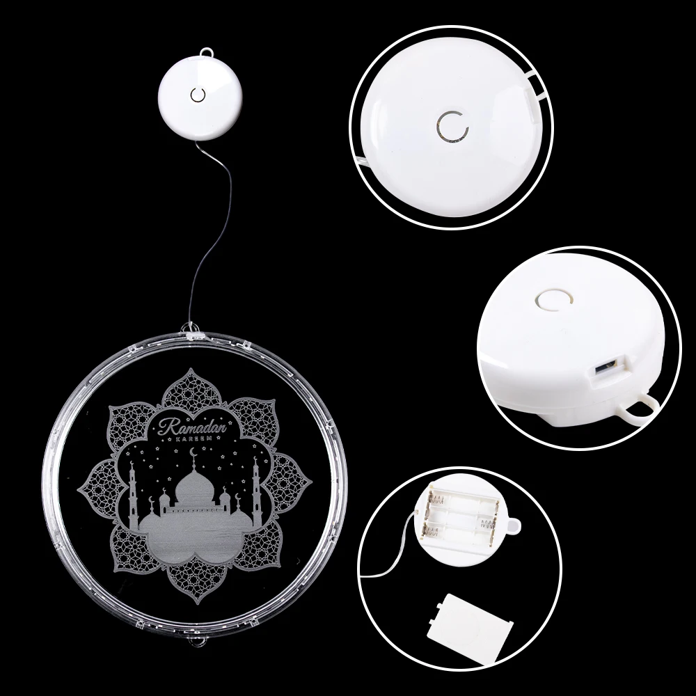 12.5cm Diameter Ramadan Eid Mubarak LED Lights Eid al-Fitr Moon Night Lights Ramadan Mubarak Hanging Lamp for Window Wall Decor