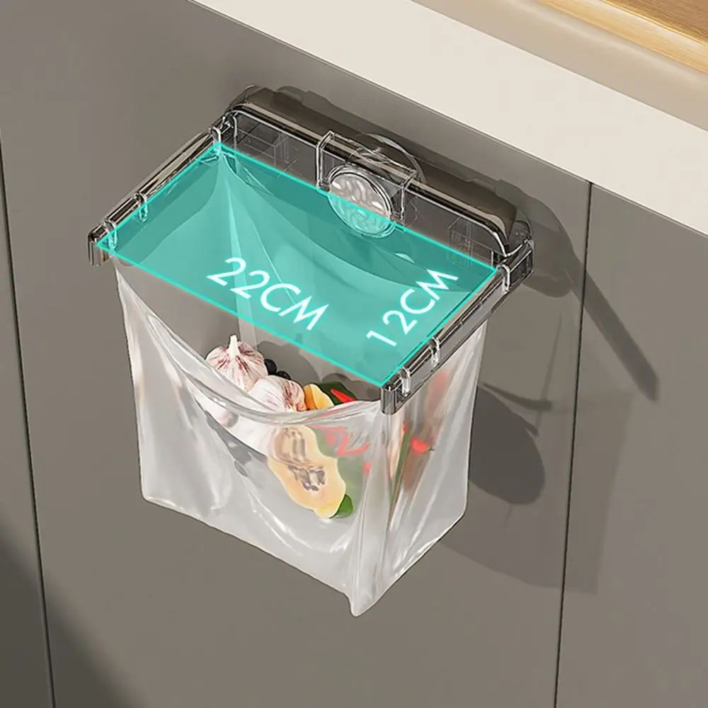 Plastic Suction Cup Trash Bag Holder Transparent Foldable Foldable Garbage Shelf Space Saving Wall Mounted Trash Bag Stand