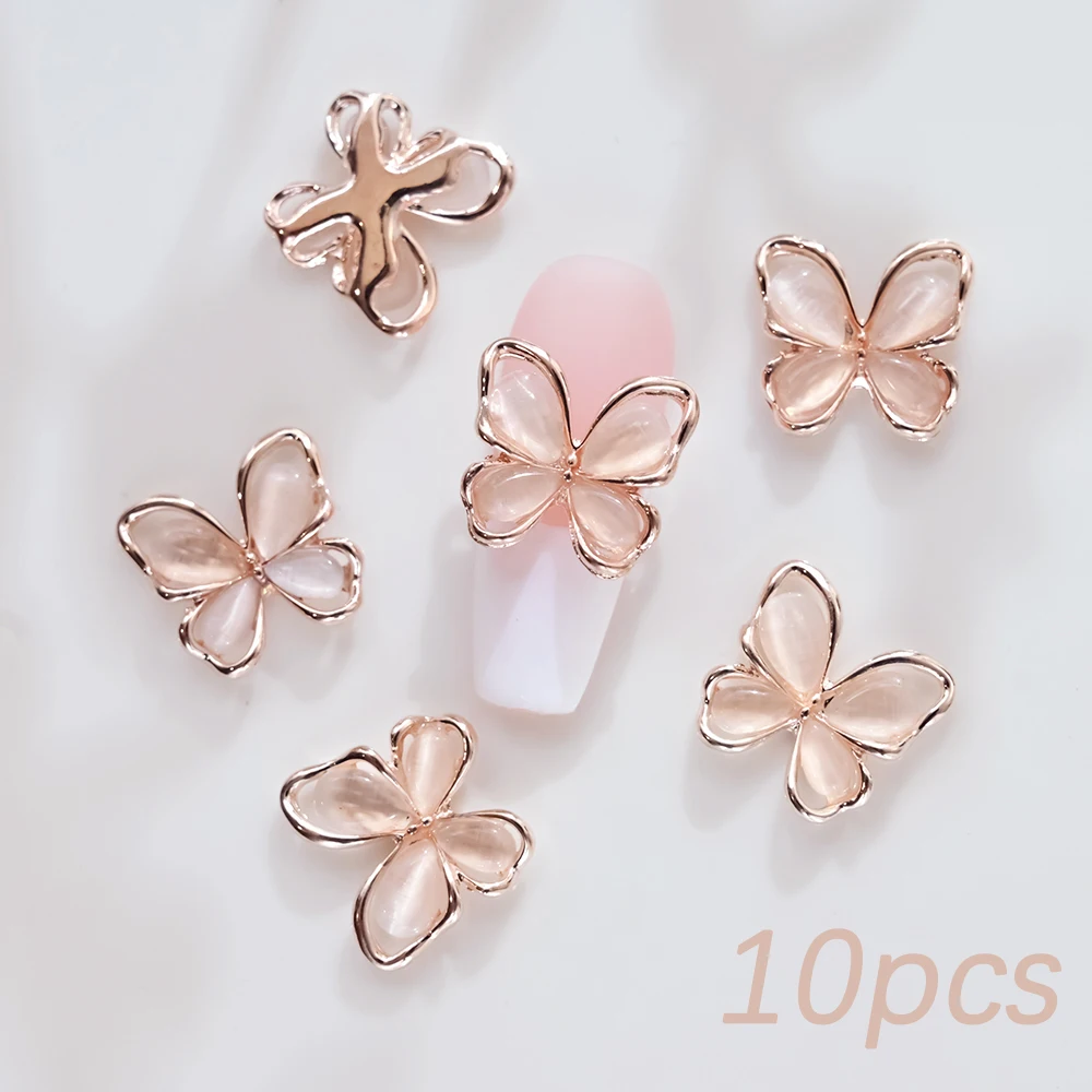 10 Stück Schmetterling Katzenauge Nail Art Charms 13*14mm Opal Schmetterling Strass Nail Art Legierung Metall Schmetterling Maniküre Teile & * &