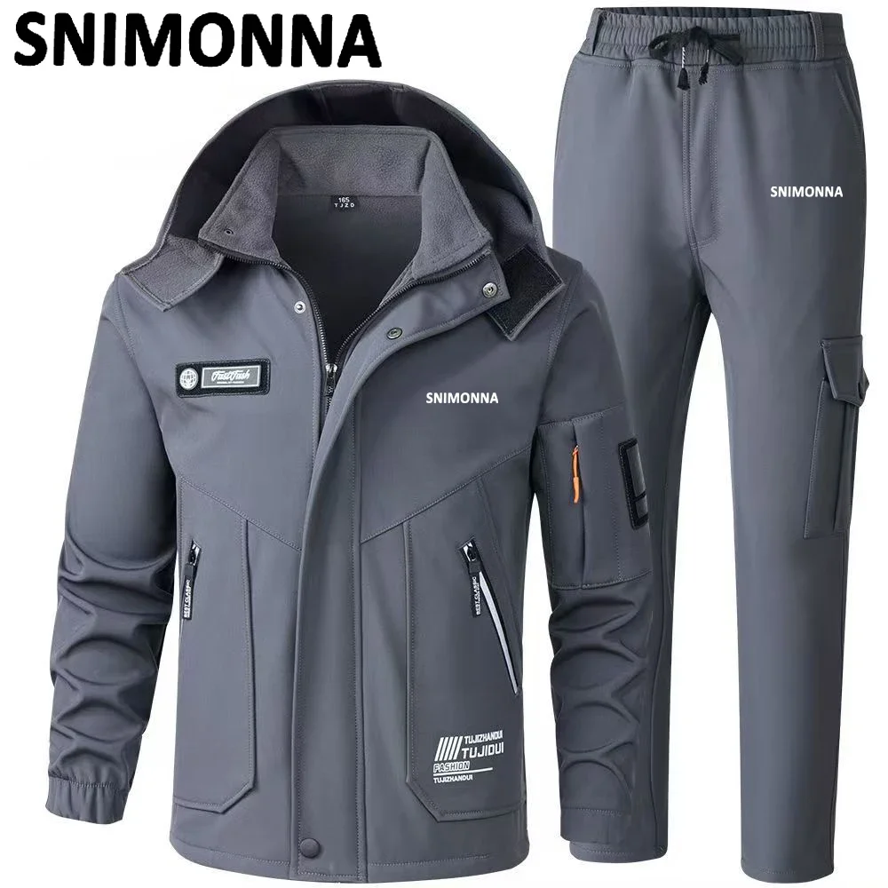

2025 Soft Shell Fishing Suit Set Autumn and Winter Men's Tactical Jacket Outdoor Warm Hiking Hunting Mountaineering Cycling Suit