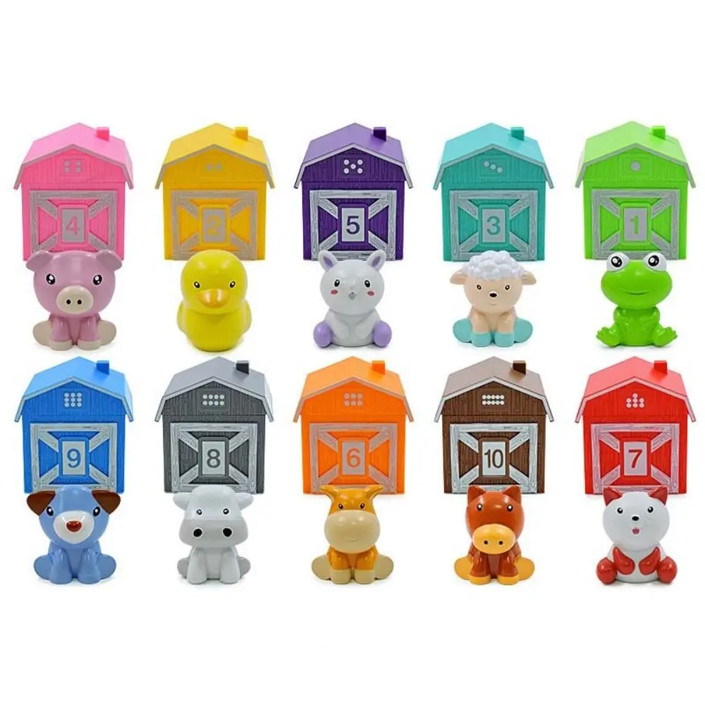 Marionnettes à doigts d'animaux de tri des couleurs, éducation précoce, maison interactive assortie d'animaux, comptage en plastique, jouets d'apprentissage pour tout-petits