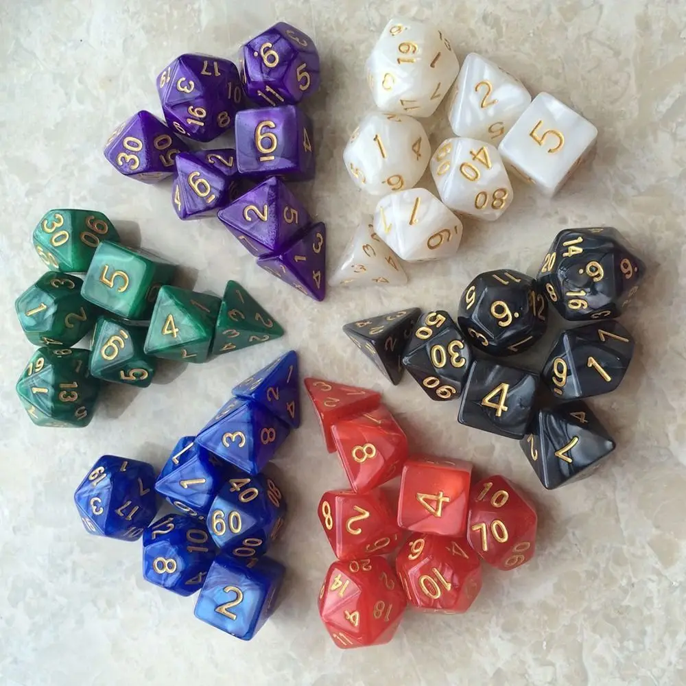 7Pcs/set Multifaceted Double-Colors Digital Dice Set Acrylic Table Game Opaque Polyhedral Dices for DND Dice Tabletop Role