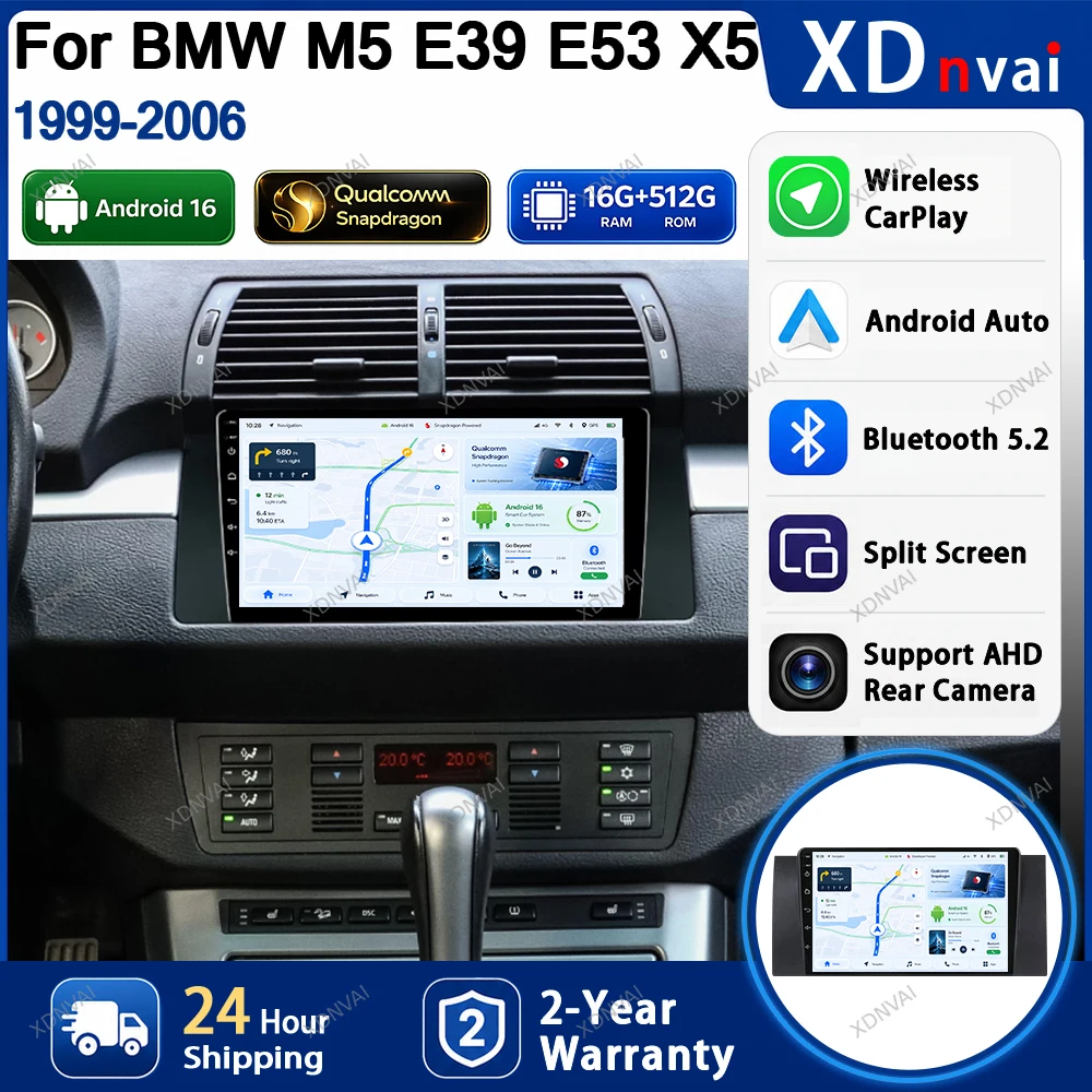 Android 16 Multimedia For BMW 5 E39 1995 1996 1997- 2003 E53 X5 M5 Car Radio Video Player GPS 5G WIFI Autoradio Carplay BT DSP