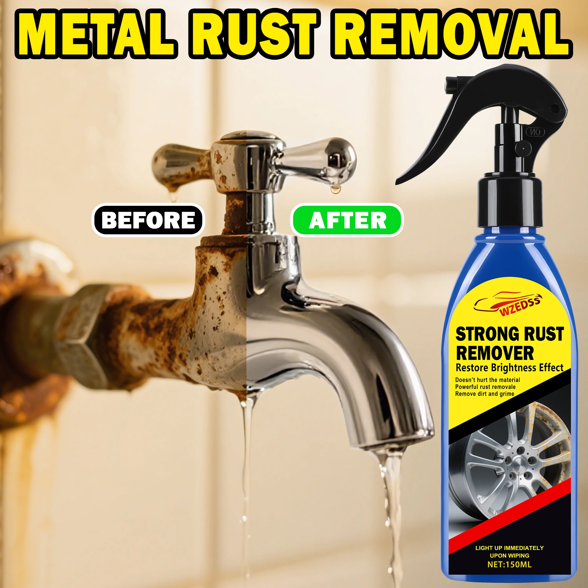 بخاخ مزيل الصدأ التلقائي - يزيل بقع الصدأ بشكل فعال من مقابض أبواب السيارة وأطراف العادم والمصابيح الأمامية