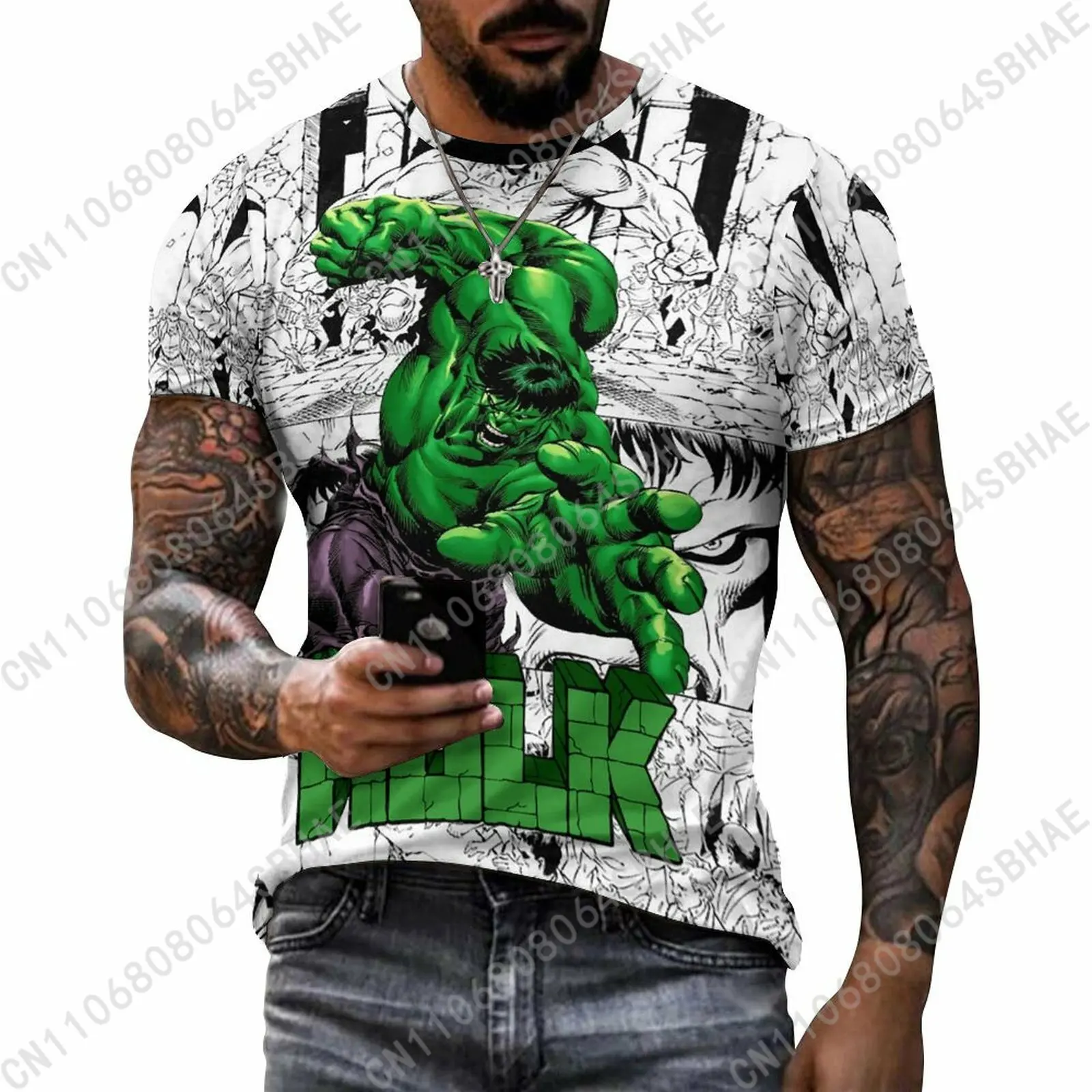 

Marvel The Incredible Hulk Custom Pattern Men's Cotton T-Shirt Short Sleeve Tee Men Tops Personalized Tshirt Summer Cosplay