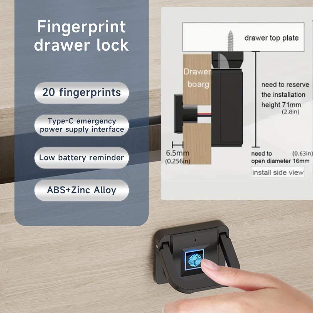 Smart Home Biometric Fingerprint Lock Hidden Drawer Electronic Lock Privacy File Storage Keyless Residential Security Protection