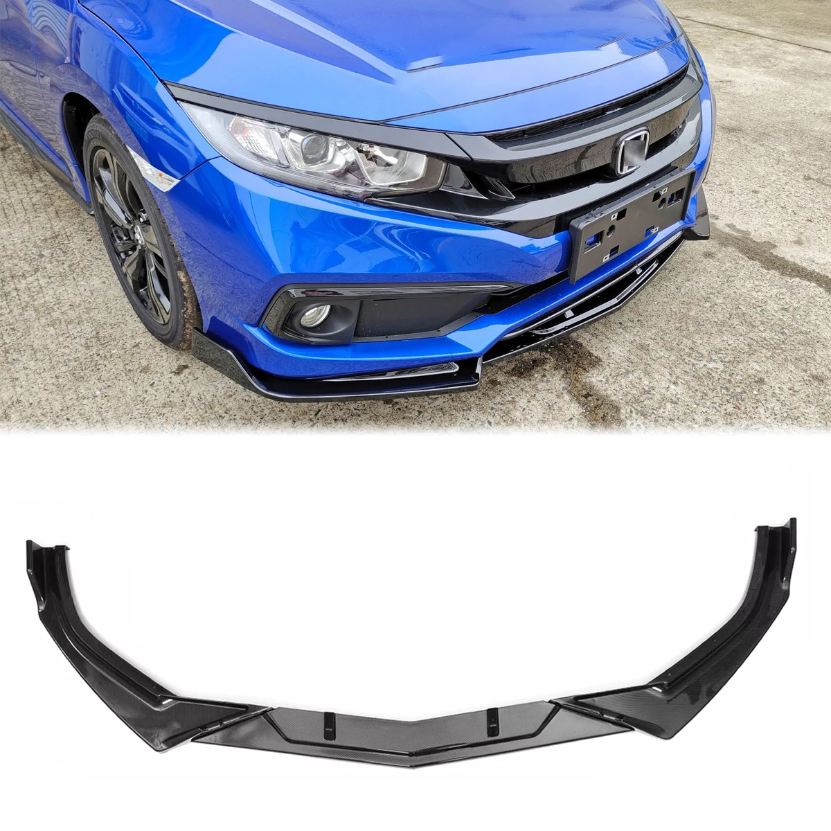 Front Bumper Lip Side Splitter Spoiler Protector For Honda Civic 2016 2017 2018 2020 2021 Car Styling Black Carbon Fiber Look