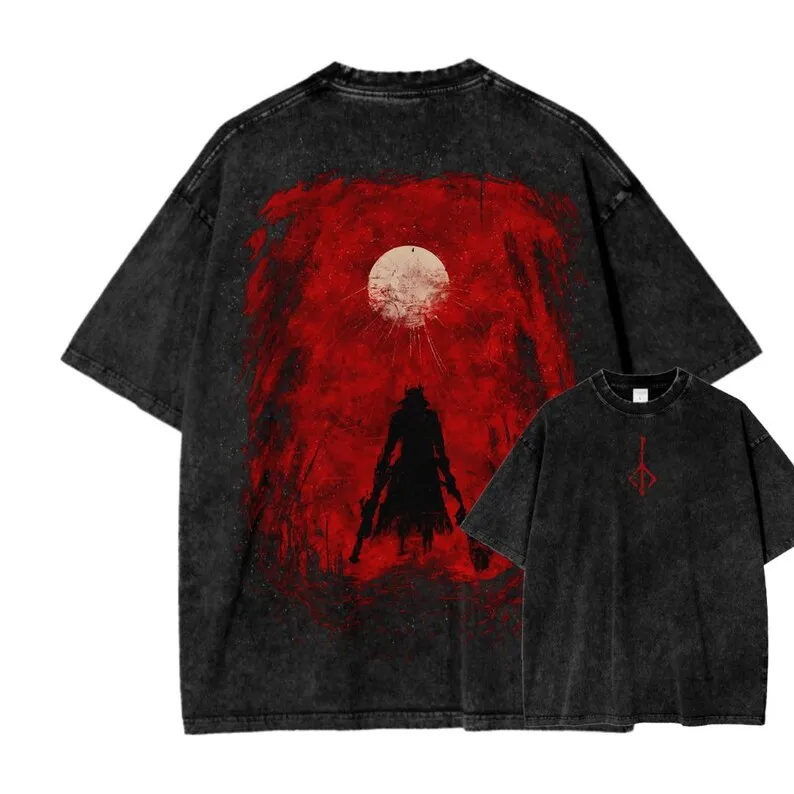 Vintage Wash Souls T-Shirt Video Game Aesthetic Oversized Y2K Women Men Tee Shirt Metal Style Short Sleeve Soulsborne Print Tee