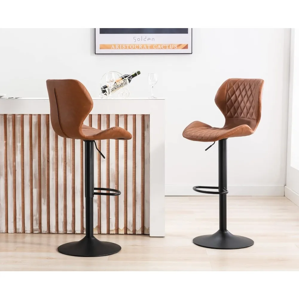 Swivel Bar Stools Set of 2 Modern Counter Height Barstools PU Leather Bar Chairs with Back Adjustable Kitchen Island Stools