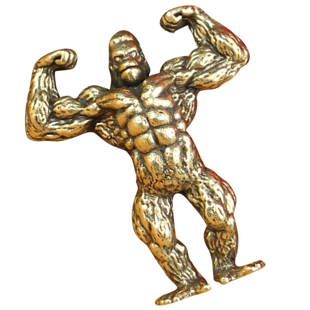 

Brass Muscle Gorilla Statue Vintage Style Desktop Ornament Small Copper Sculpture Retro Animal Decor Gorilla Figurine