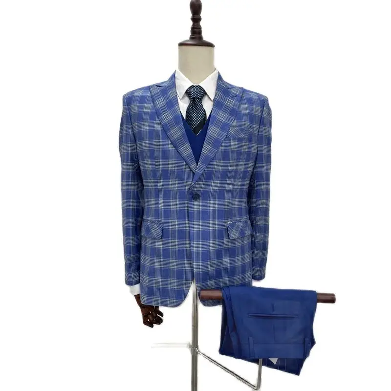 

Smart Casual Full Lining Half Canves Plaid Wedding Groom Wear Custom Made Fashion Men's Suits