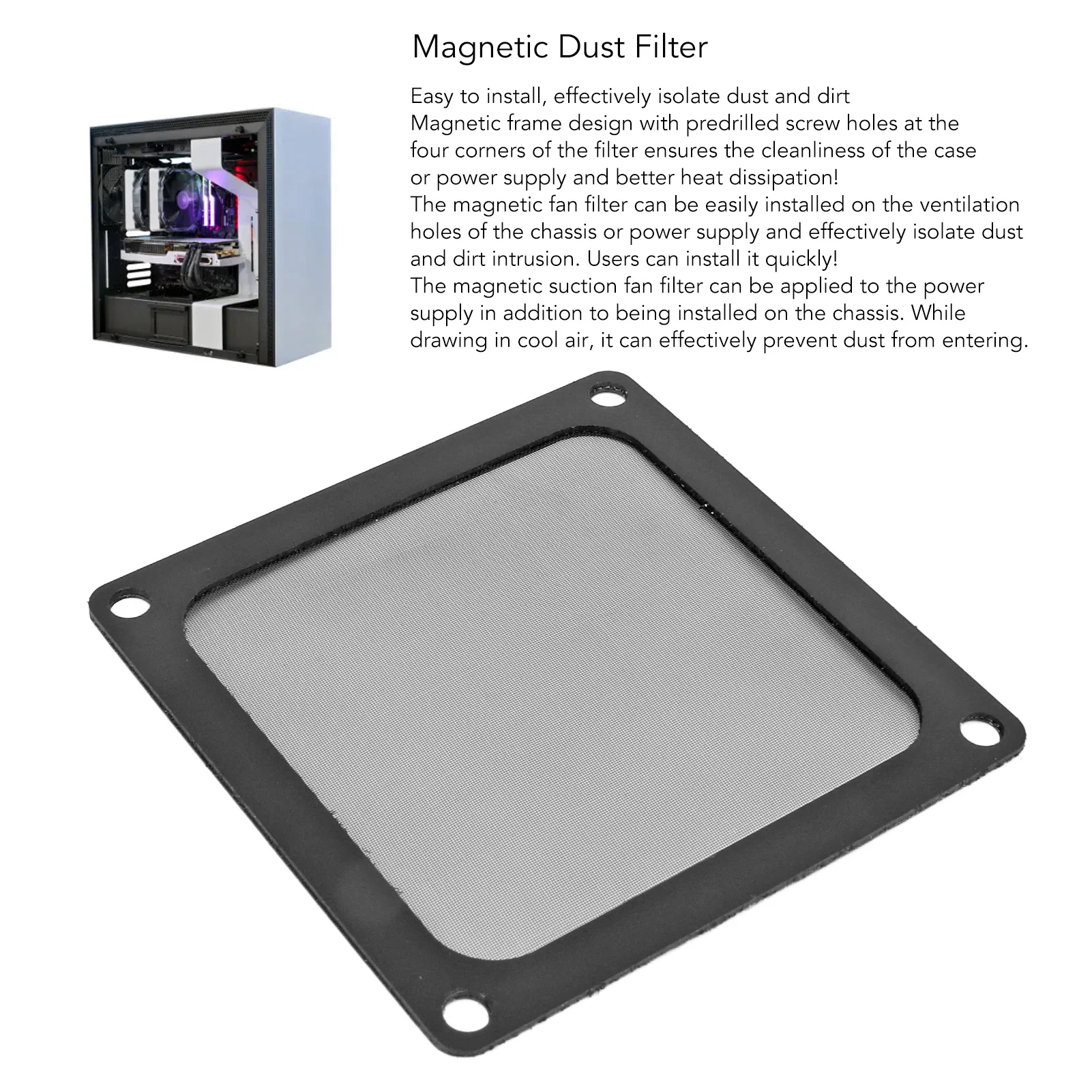 PC Case Fan Dust Filter PC Computer Case Cooler Fan Dust Filter Magnetic Frame Dustproof PC Fan Dust Filter Mesh Black 80mm