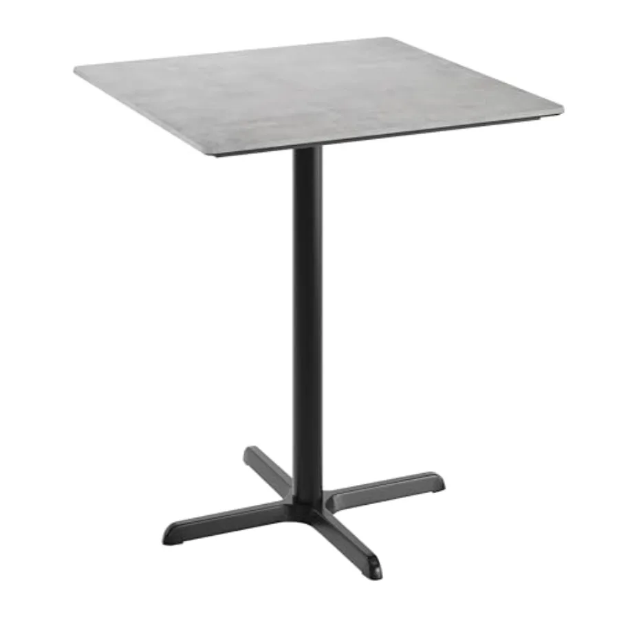

Acadia 36" Square Indoor Gray Faux Concrete Tabletop with 30" x 30" Black Bar Height X Base Seamless TopGuard HPL Top and Edge