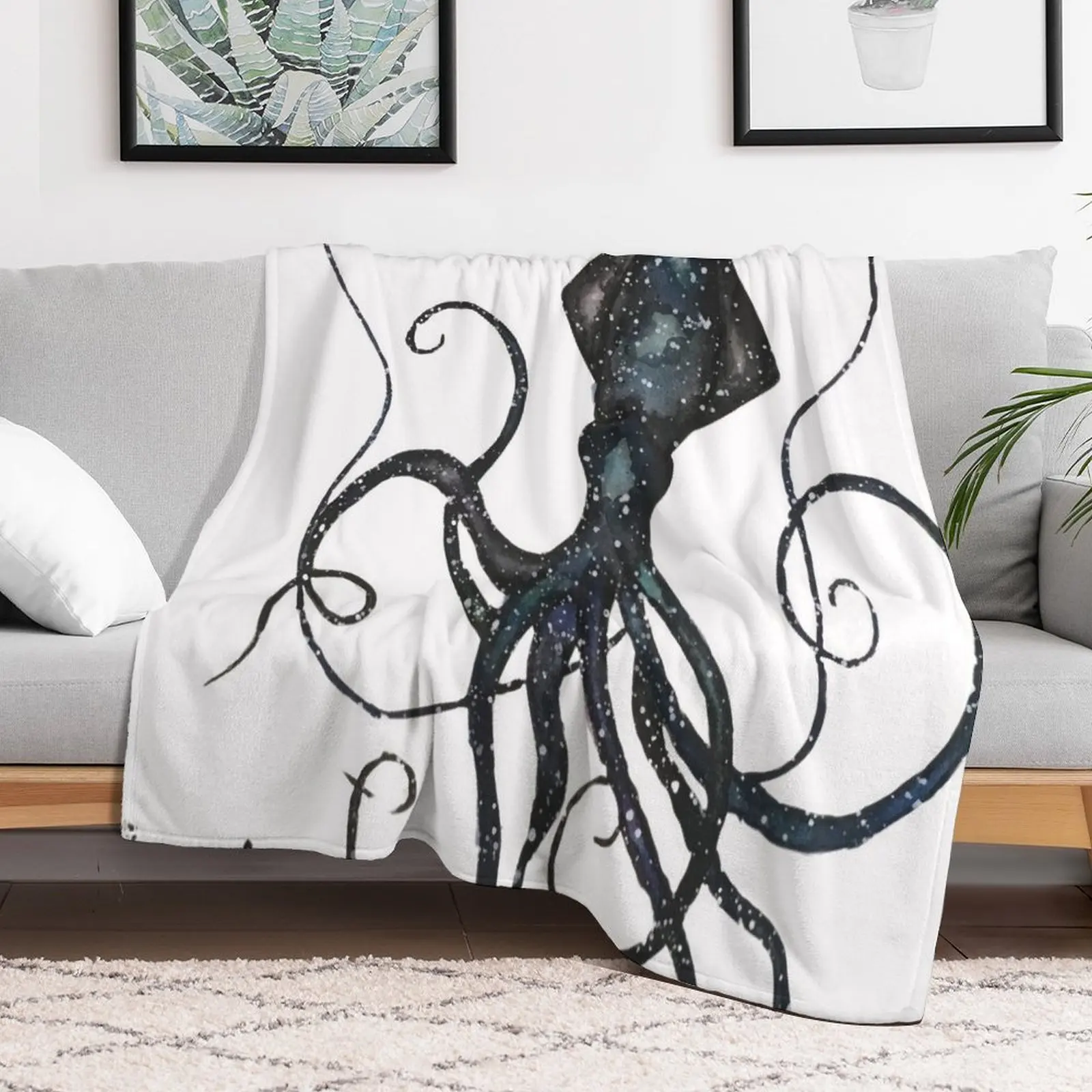 Galaxy Squid Watercolor Throw Blanket For Sofa Thin Hairys Bed covers Decorative Sofa Blankets