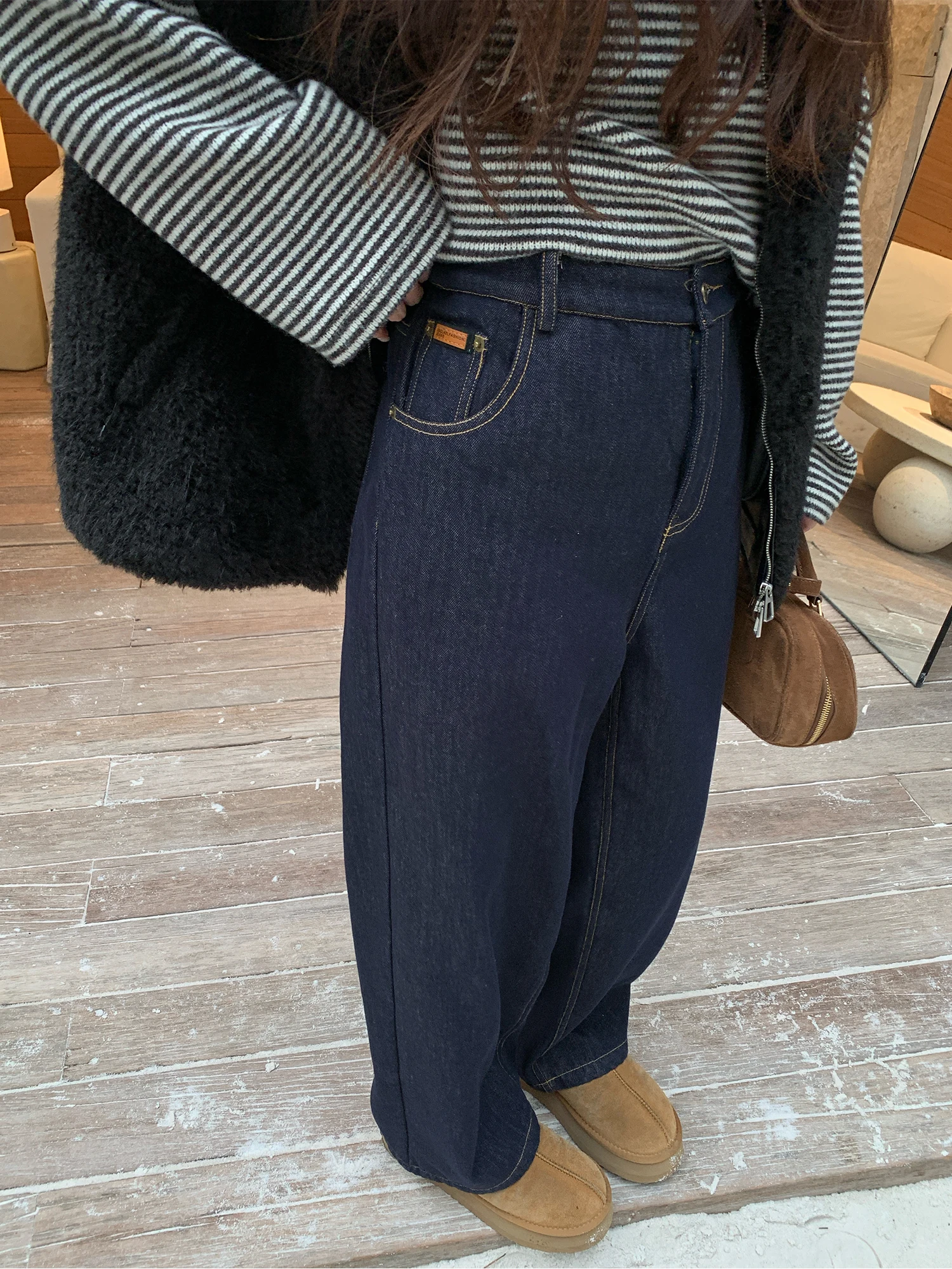 

Джинсы NAZ больших размеров: зимние, с высокой талией, винтажные, утягивающие, свободного прямого кроя, для женщин больших размеров