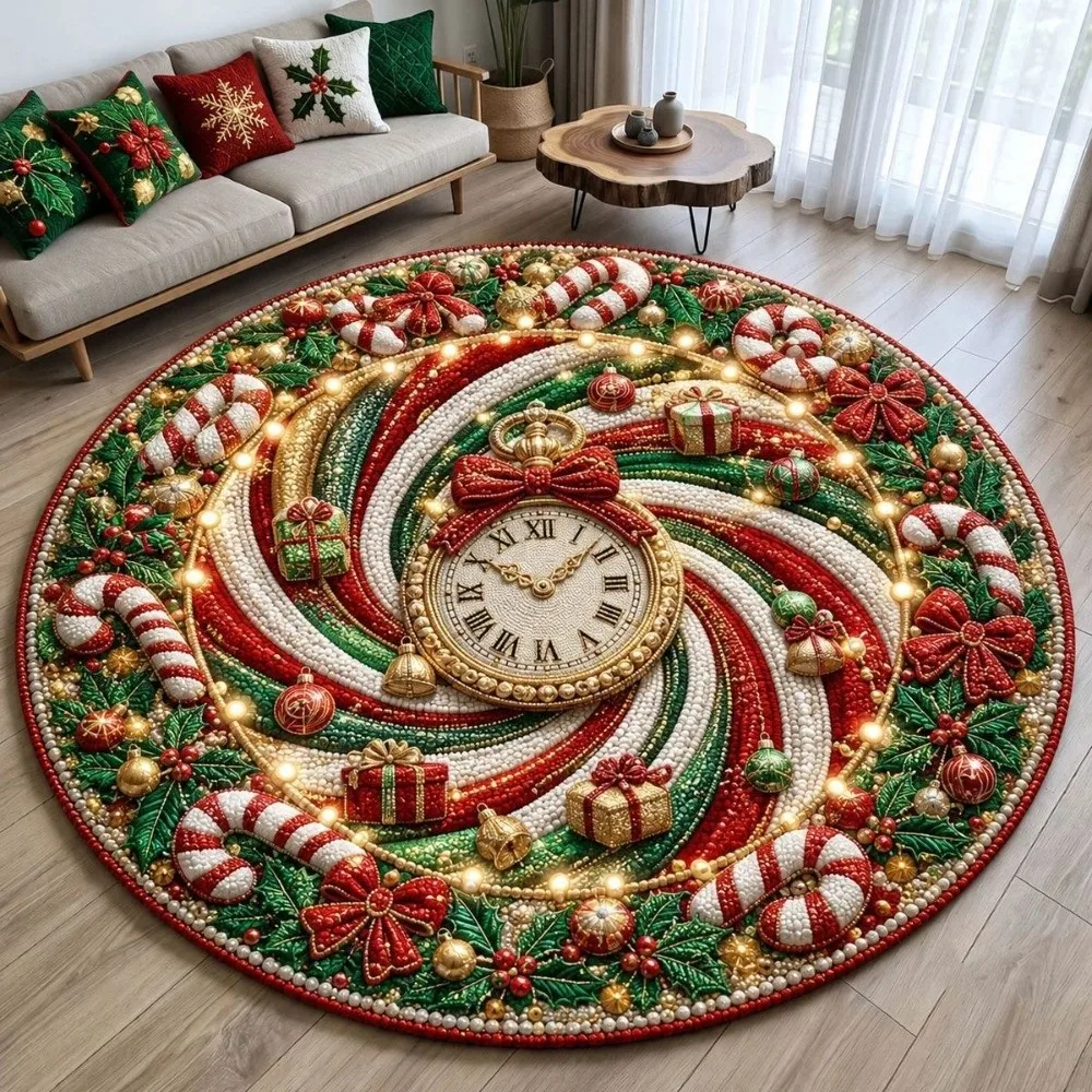 60*60cm Christmas Round Carpet Imitation Cashmere Red Christmas Tree Base Mat 3D Special-shaped Atmosphere Decoration