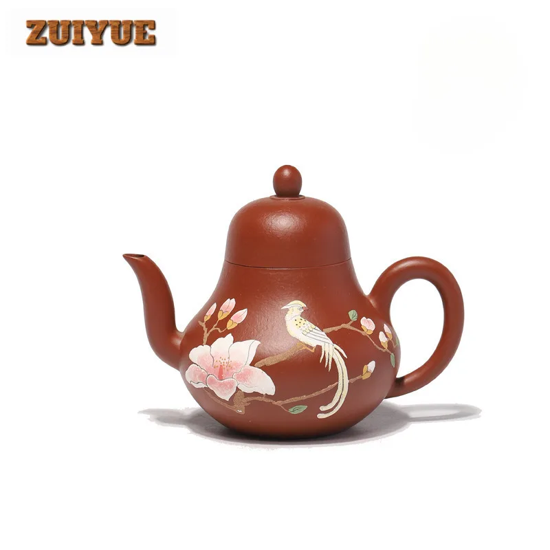 190ml Creative Yixing Purple Clay Teapots Handmade Clay Painting Flower Bird Pot Raw Ore Zhu Mud Kettle Zisha Tea Set Tea Items