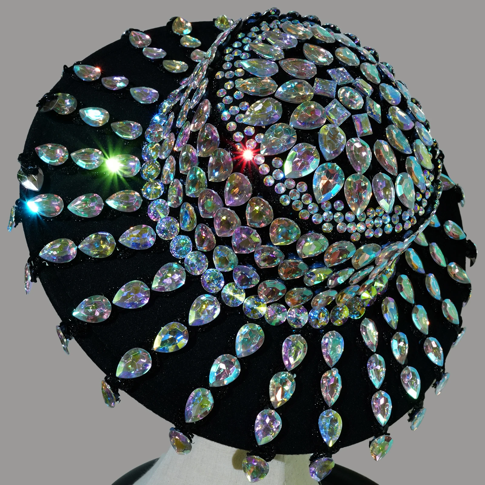 สี Rhinestones ขนาดใหญ่หมวกสีดําหมวกผู้หญิงแฟชั่น DS พรหมหมหมวก Dancer SINGER STAGE อุปกรณ์เสริม 9 ซม.หมวกประสิทธิภาพ