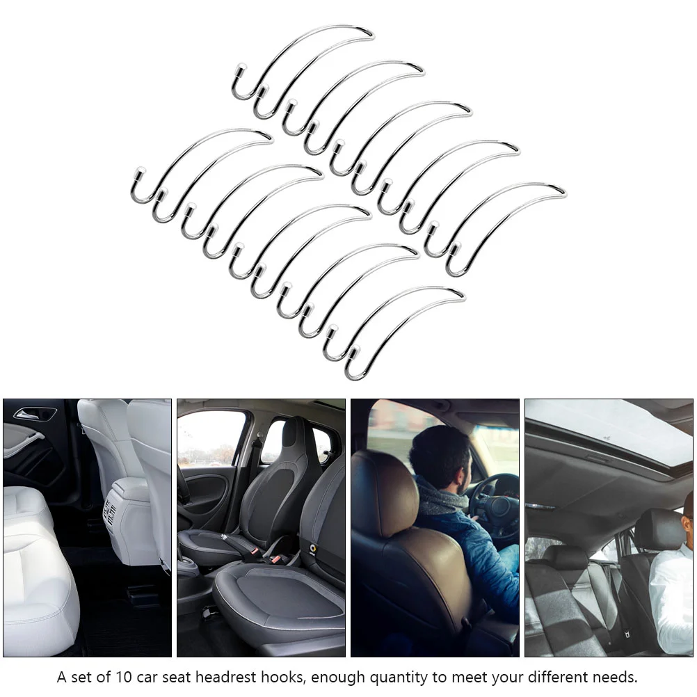 10 Pcs Headrest Hooks for Car Storage Organizer Heavy Hidden Silver Accessories Seat Back