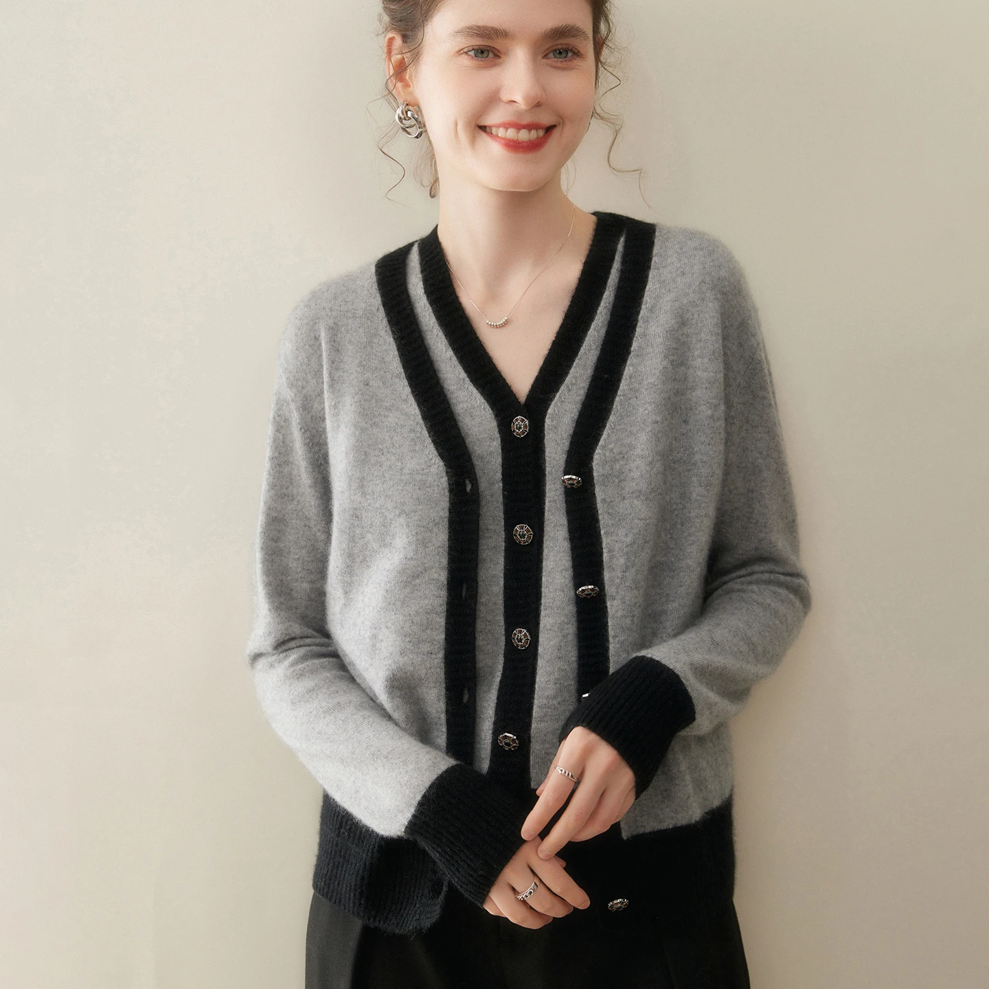 

Женский кашемировый свитер, кардиган с v-образным вырезом и жилет, комплект весна-осень-зима, 100% кашемировый трикотаж, топ с длинными рукавами, жилет, костюм