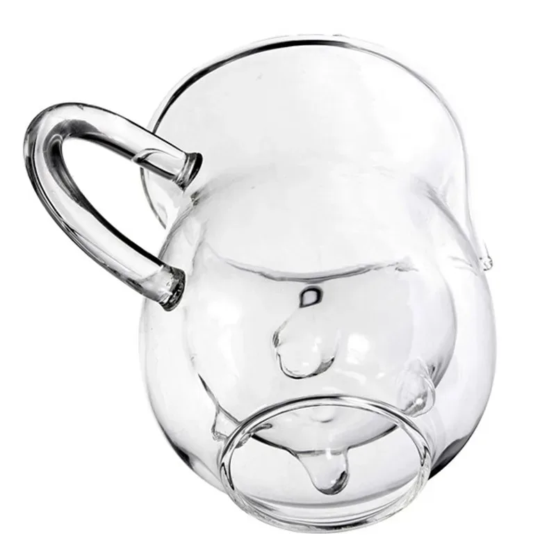 Creative Cow Double Layer Glass Creamer Cup 250ml Lovely Milk Jug Juice Tea Coffee Clear Mug Frother Pitcher