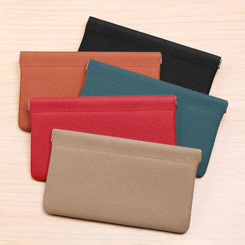 Self-closing PU Leather Long Wallet Passport Driver's License Document Holder Data Cable Cosmetic Bag Storage Clutch Bag