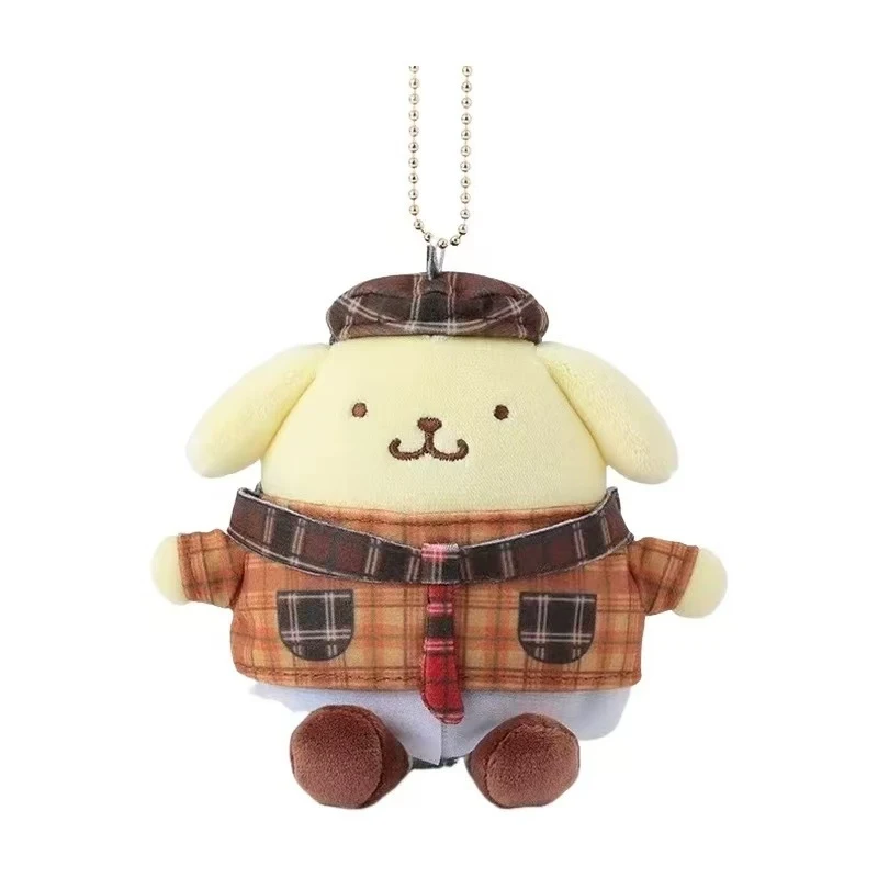 Retro Grid sailor suit Kitty Cinnamoroll Hanton Kuromi My Melody Pochacco Pompompurin 10CM Pendant Keychain Plush Doll Toy