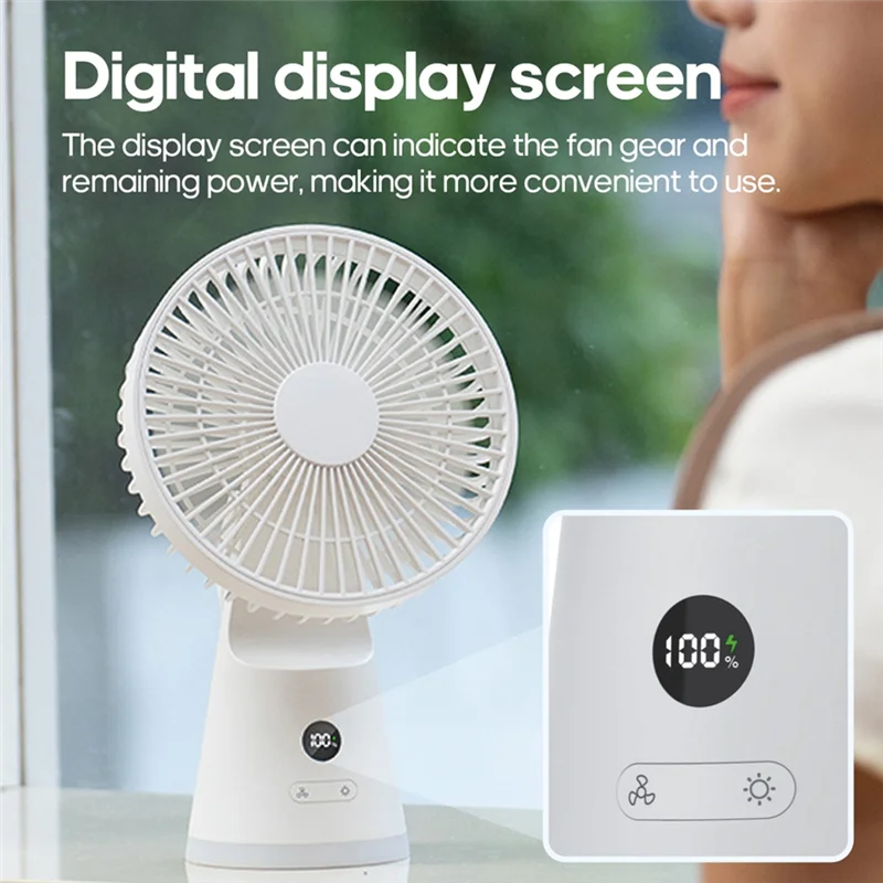 Cordless Cooling Fan 5 Speed 3600Mah USB Desk Fan Portable Mini Table Fan For Office For HOME A