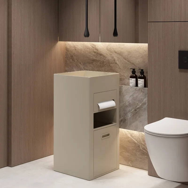 Black Stainless Steel Column Basin Sink Niche High-end Toilet Tissue Box Trash Can Column