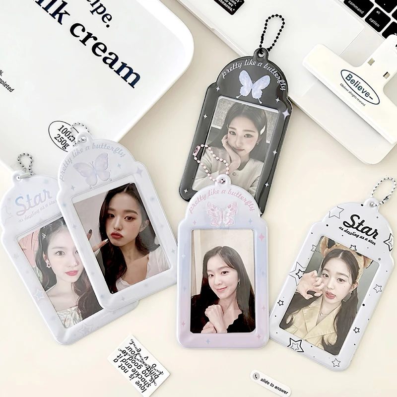 

INS Butterfly Photocard Holder 3 Inch Kpop Idol Photo Protector Case With Keychain Photos Sleeves Student Bus ID Bank Card Case