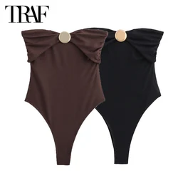 TRAF Women's Bikini Swimwear 2024 Summer Sexy Sleeveless Jumpsuit Ladies Fashion Casual Beach Brown Black Backless Women Bikini