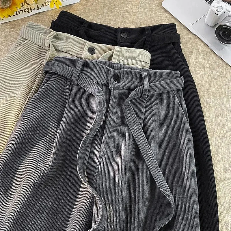 Vintage Corduroy Wide Leg Pants Women Y2K High Waist Streetwear Loose Straight Trousers Bf Harajuku Baggy All Match Casual Pants
