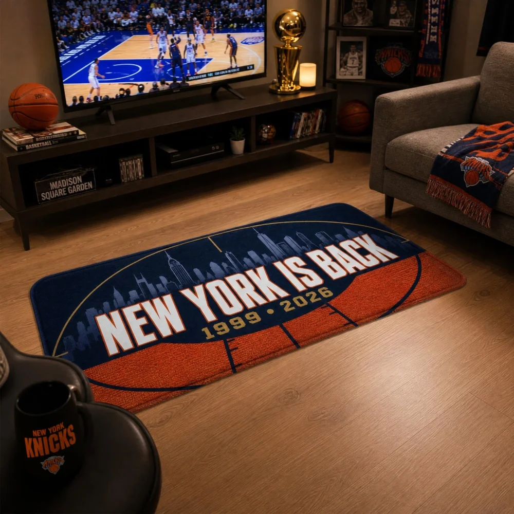 Soft Flannel Basketball City Rug, Non-Slip Backing Indoor Floor Carpet, Vintage Sports Living Room Decor