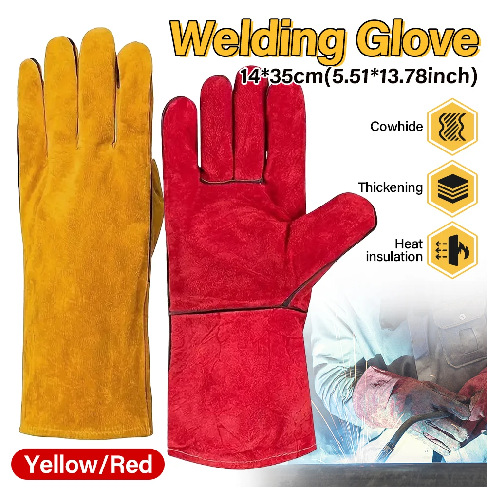 Cowhide Flame-retardant Welding Work Gloves Heat-proof Metal Welding Protector Yellow/Red Gloves Soldering Welding Gloves Tools