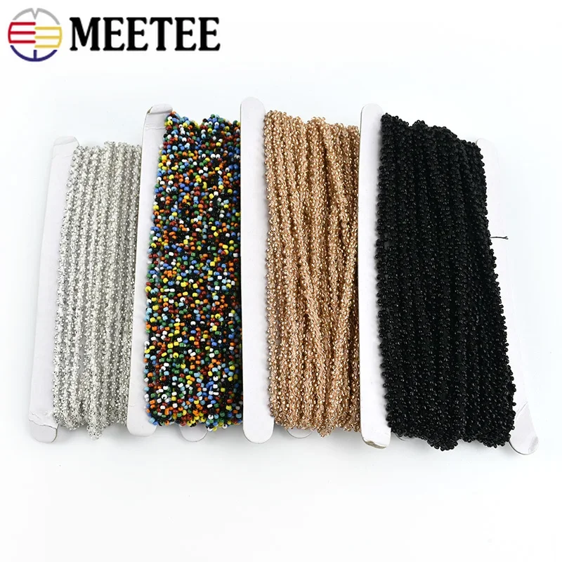 2/5/9M 5mm Glass Bead Ribbon Lace Trim Clothes Dress Curtain Wedding Hat Purse Decorative Cord Skirt Laces DIY Sewing Accessory
