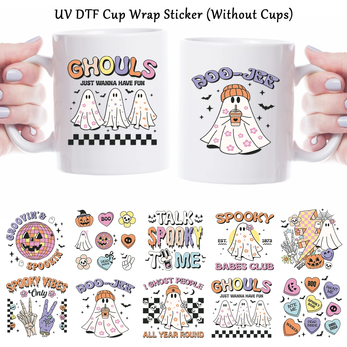 12 Stück Halloween UV-DTF-Becheraufkleber – Transferaufkleber für festliche Trinkgefäße, ideal für Halloween-Partys, DIY-Geschenke