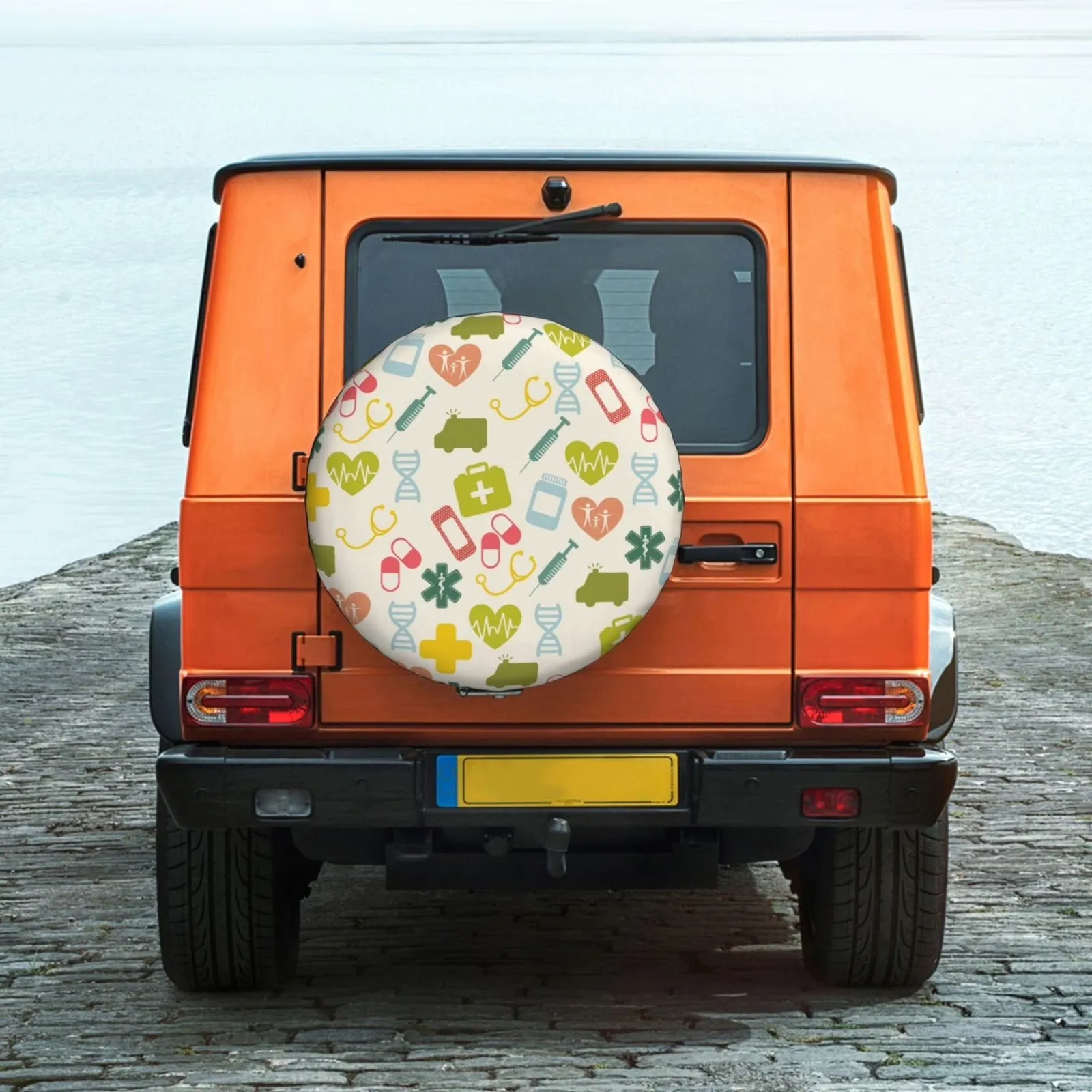 Medical Icons Spare Tire Cover Waterproof Polyester SUV Trailer Wheel Protector Universal