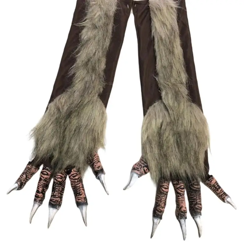 39BD Wolf Costume Gloves with Long Plush Texture for Halloween Masquerades Cosplay
