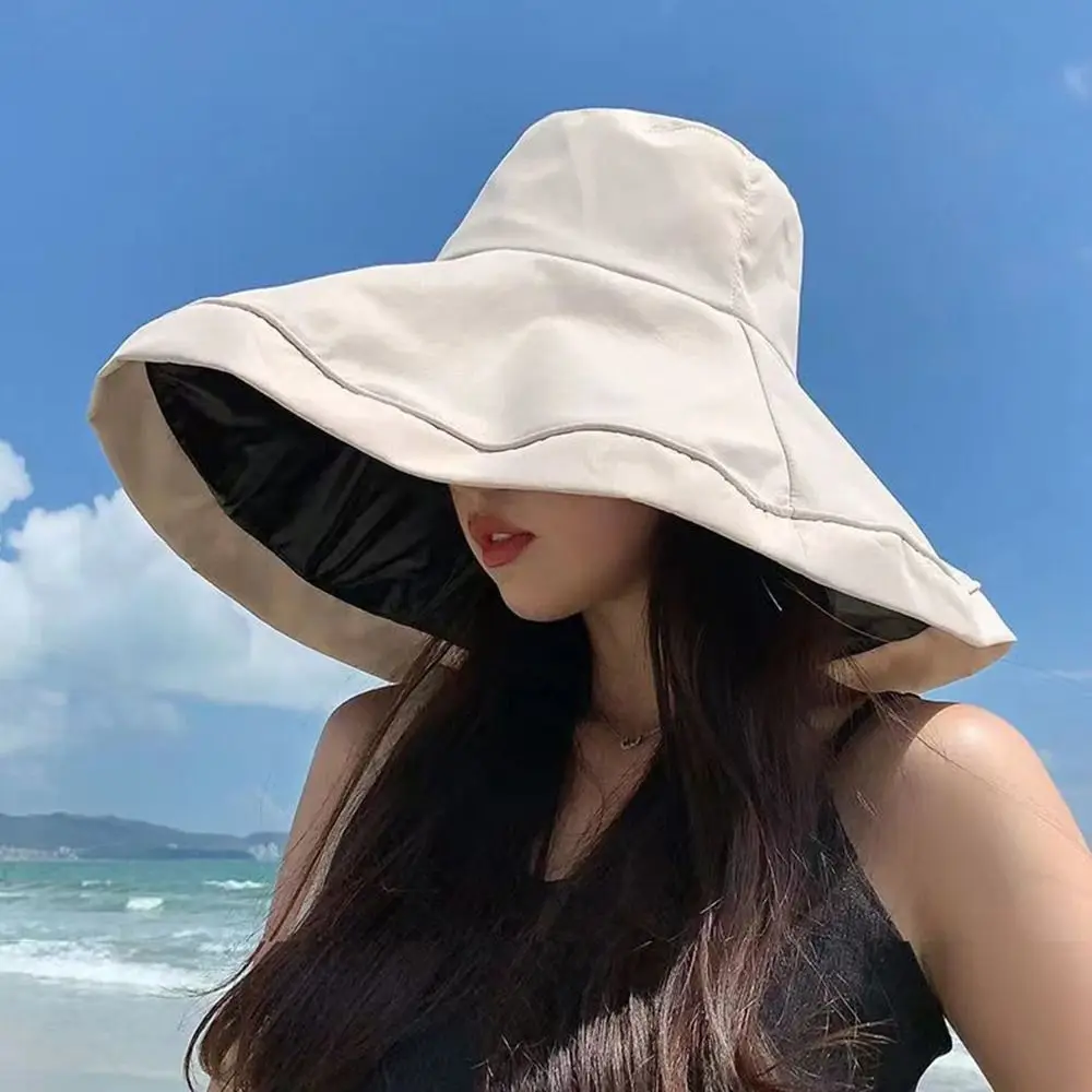 Sunshade Hat Casual Outdoor Solid Color Large Brim UV Protection Summer Sun Hat Fisherman Hat Bucket Hat Women Cap