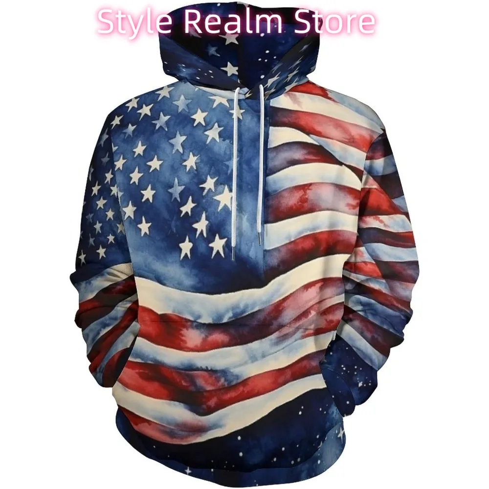 الجدة التعادل صبغ العلم الأمريكي هوديس مطبوعة مقنعين مضحك أزياء طويلة الأكمام البلوز هوديي