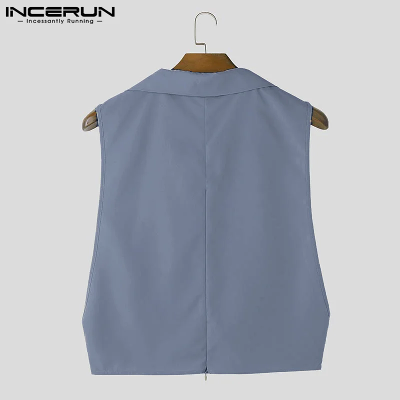 INCERUN Men Tank Tops Solid Color Lapel Sleeveless Casual Male Vests Streetwear Summer 2024 Pockets Fashion Men Clothing S-5XL