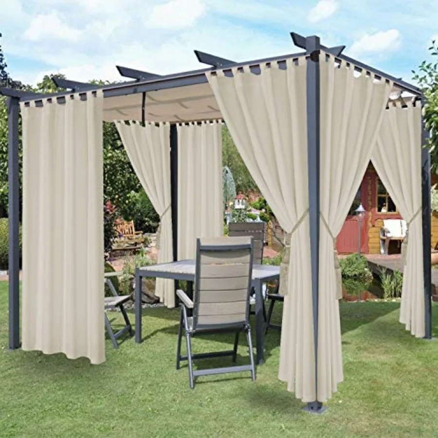 

Waterproof Indoor/Outdoor Curtains for Patio - Thermal Insulated, Sun Blocking Detachable Sticky Tab Top Blackout Curtains for