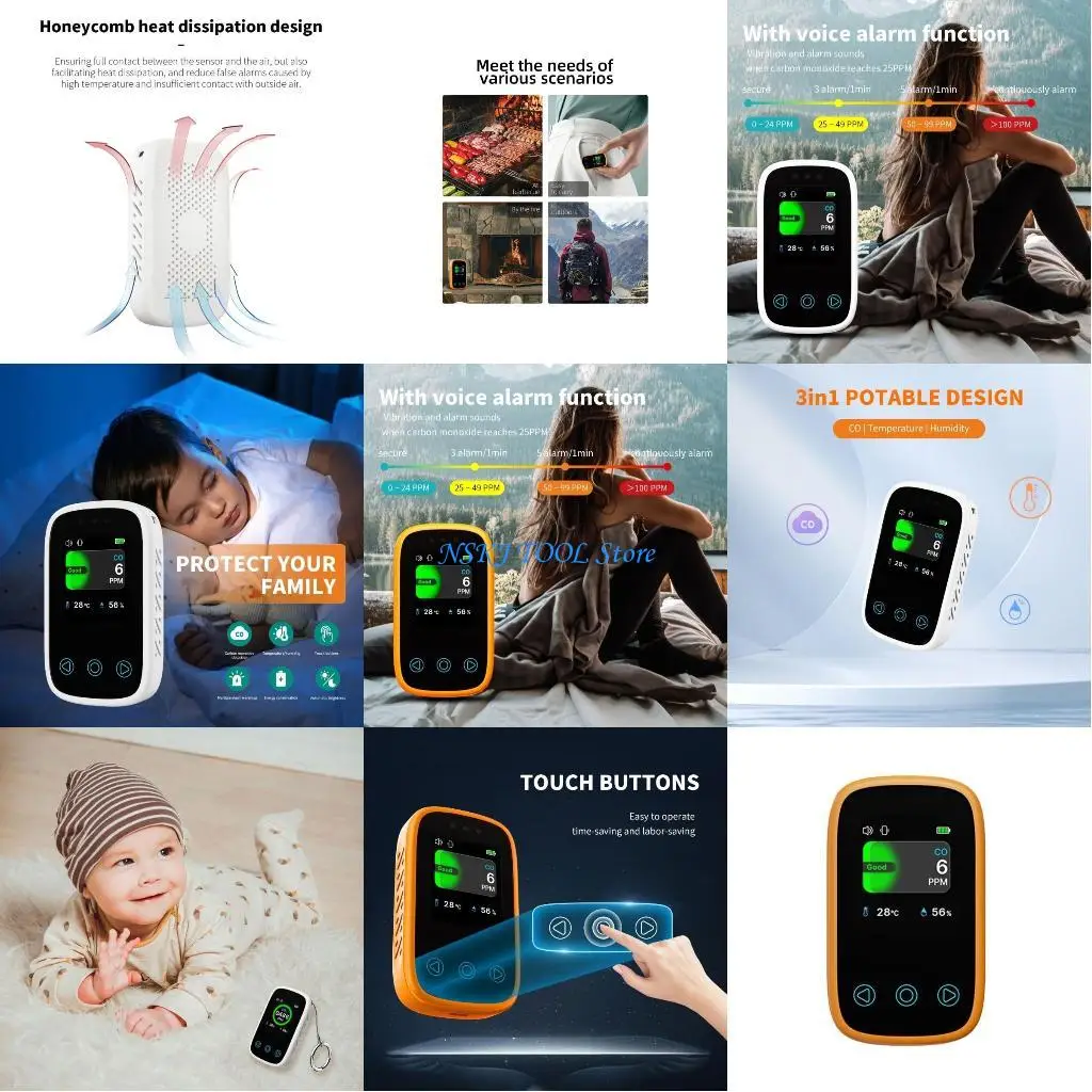 

L8RC Carbon Monoxide Detectors, CO Detectors with Audible Alarm 0-999PPM, CO Alarm, Temperature & Humidity Display