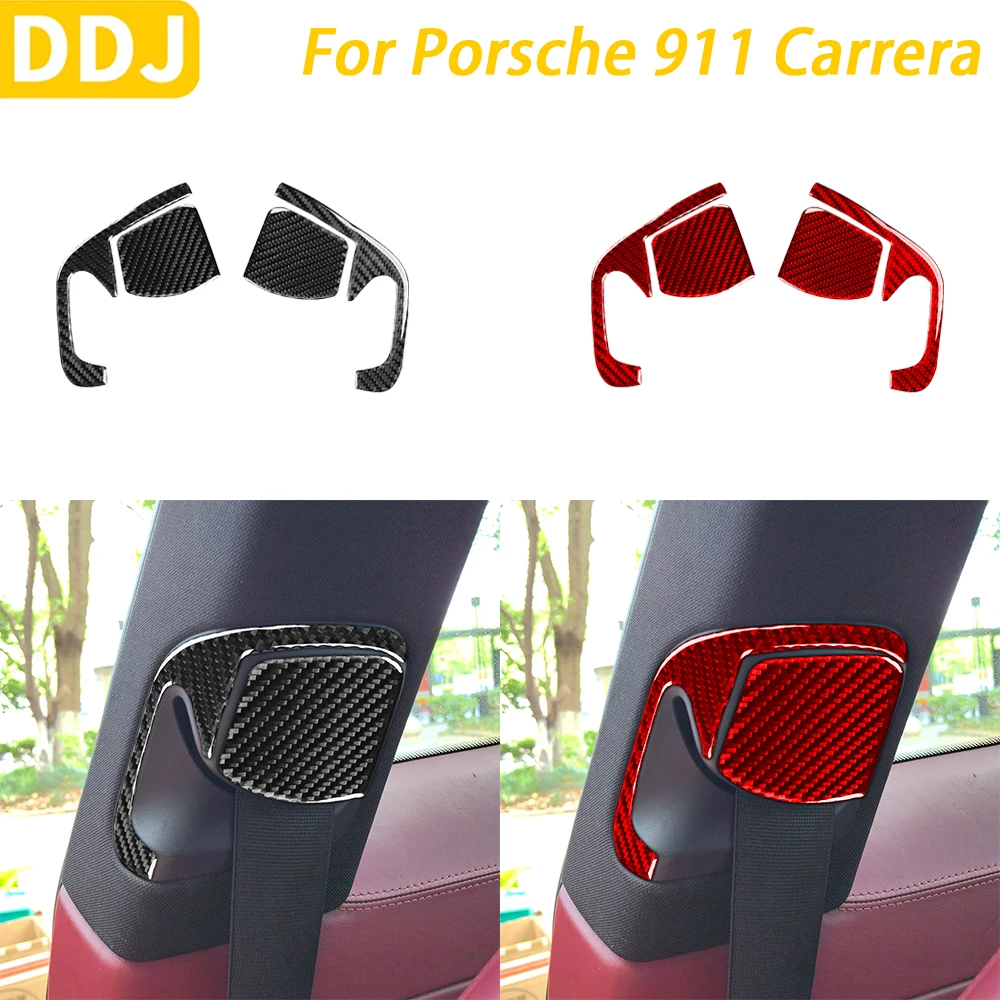 For Porsche 911 992 Carrera 2019-2024 Real Carbon Fiber Front Safety Seat Belt Panel Trim Cover Car Interior Accessories Sticker