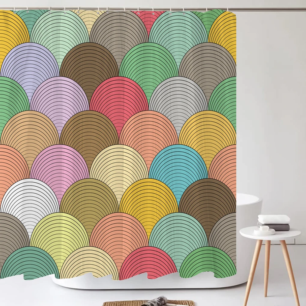 

Colourful Striped Square Geometry Art Printed Shower Curtains Bathroom Waterproof Polyester Bath Curtain Home Decor With Hooks