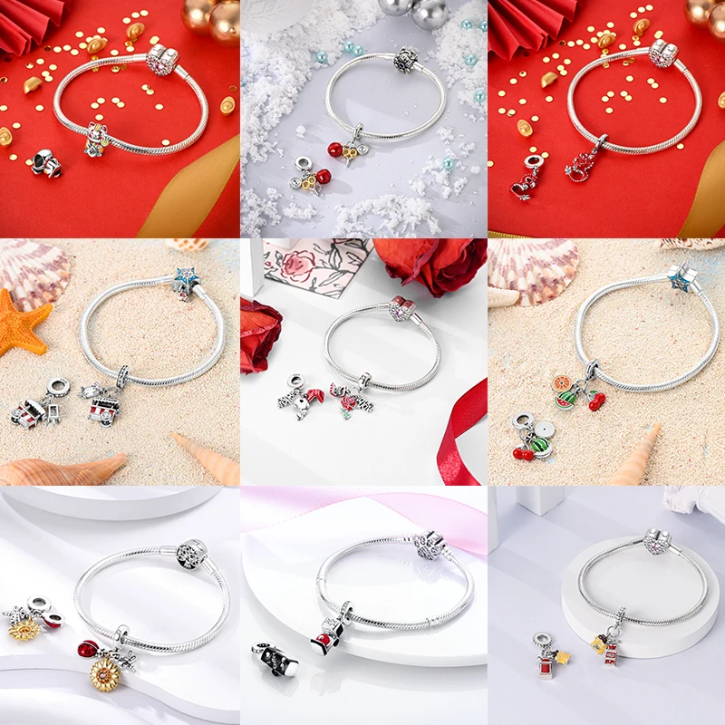 Charms aus 925 Sterling Silber, Rote Farbserie, Roter Elefant, Tier- und Fruchtperlen, Original, Passend für Damen, Jubiläums-Schmuckanhänger – Detail 21