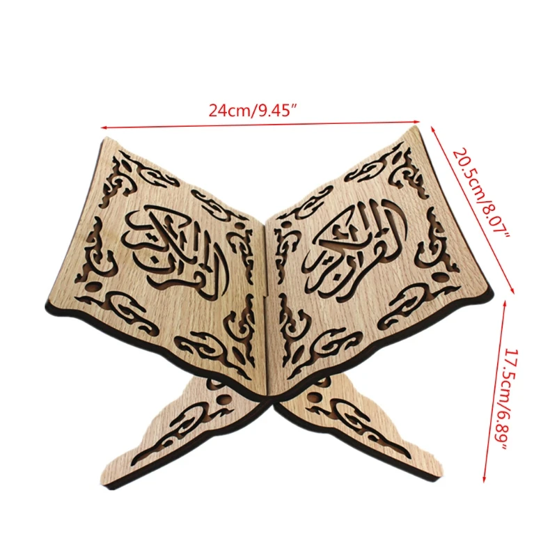 KX4B Retro Kuran Quran Holy Book Stand Holder Wooden Reading Bookshelf Eid Ramadan Muslim Islamic Home Desk Decorations