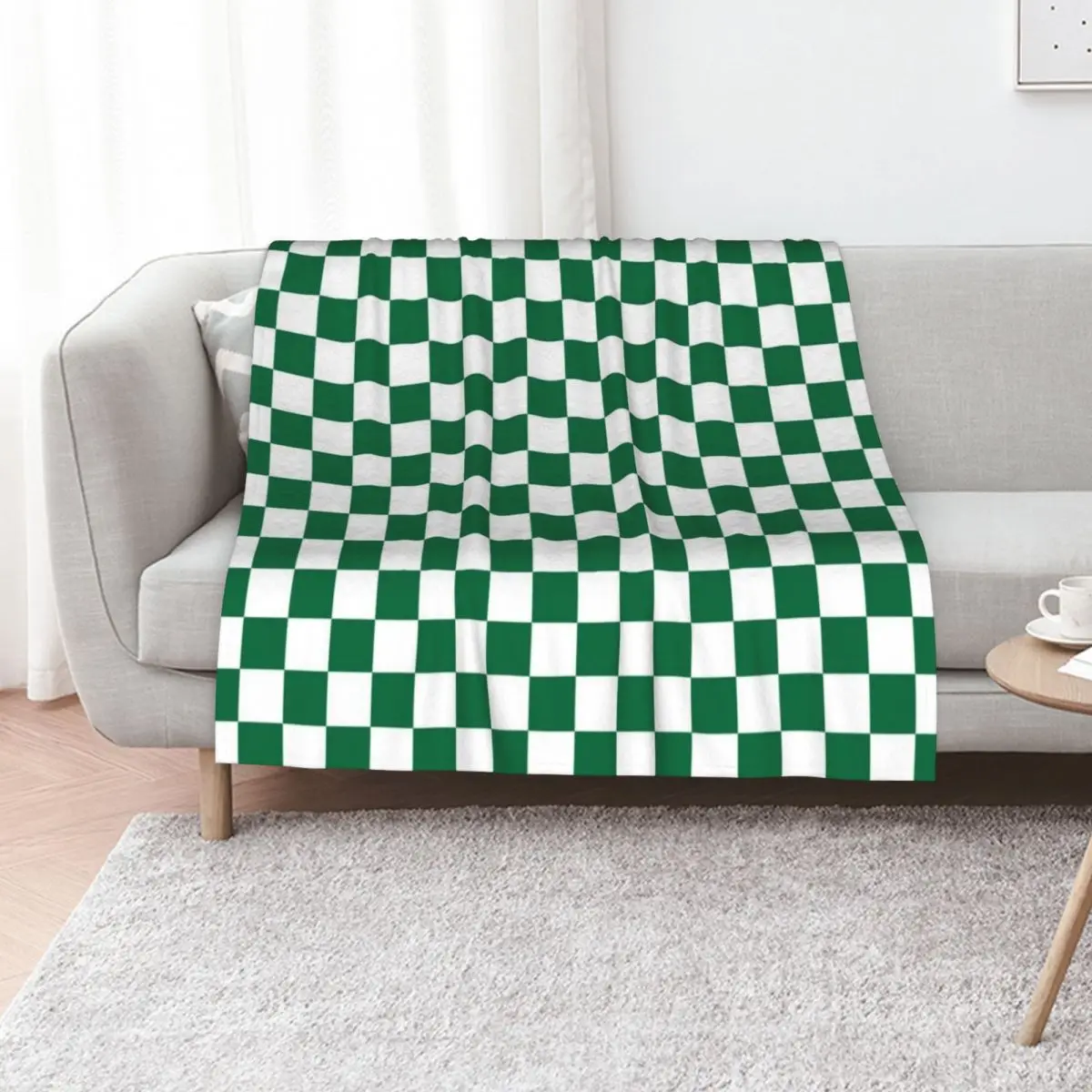 

White and Cadmium Green Checkerboard Throw Blanket cosplay anime Kid'S Flannels blankets ands Blankets